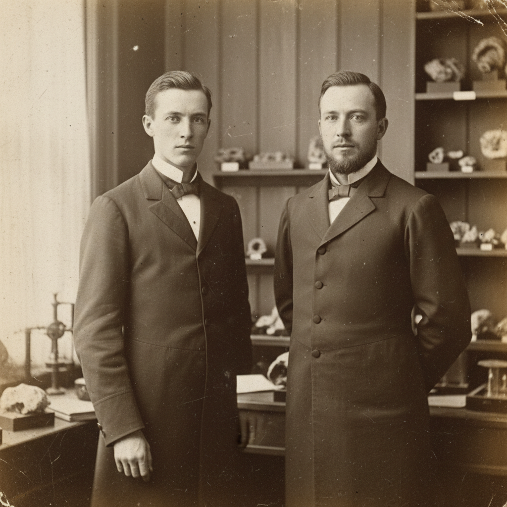 A sepia-toned photograph of Edward Cope and Othniel Marsh in their youth, looking earnest and poised, their expressions 