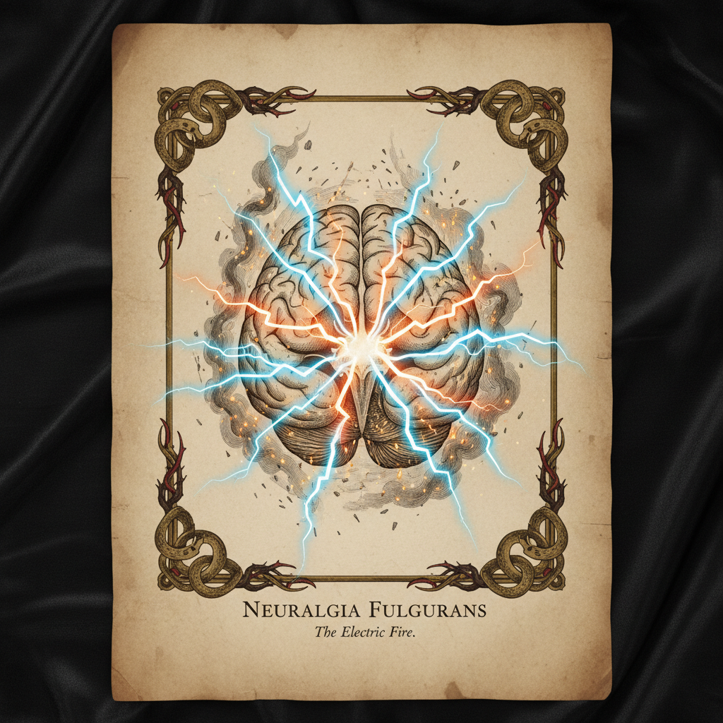 A vintage medical illustration of a human brain, highlighted with jagged lines to represent neural distress and the "ele