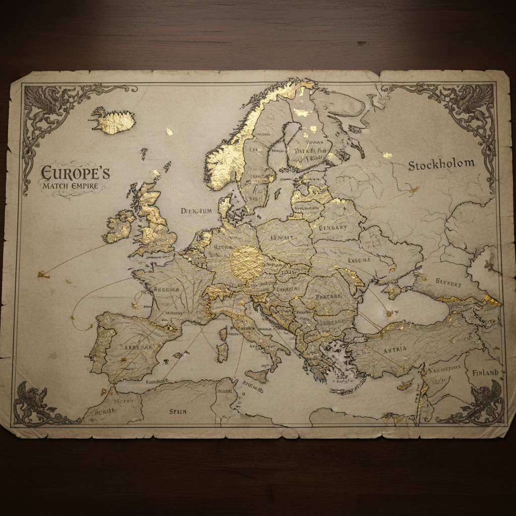 A vintage map of Europe in the 1920s, rendered in deep sepias and charcoal. Various countries are highlighted in a shimm