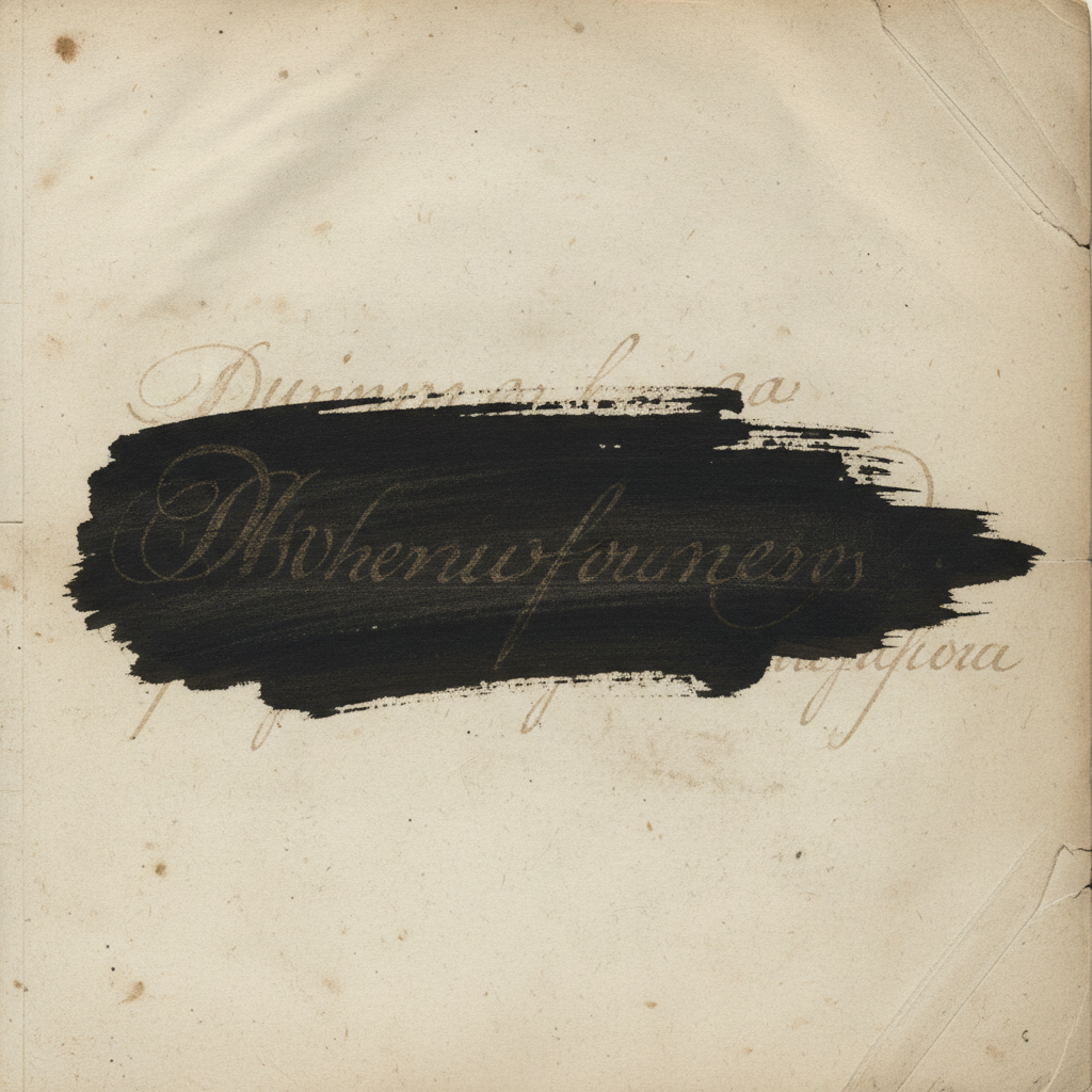 A close-up of an 18th-century ledger where a single line of text has been heavily crossed out with thick, black ink, the