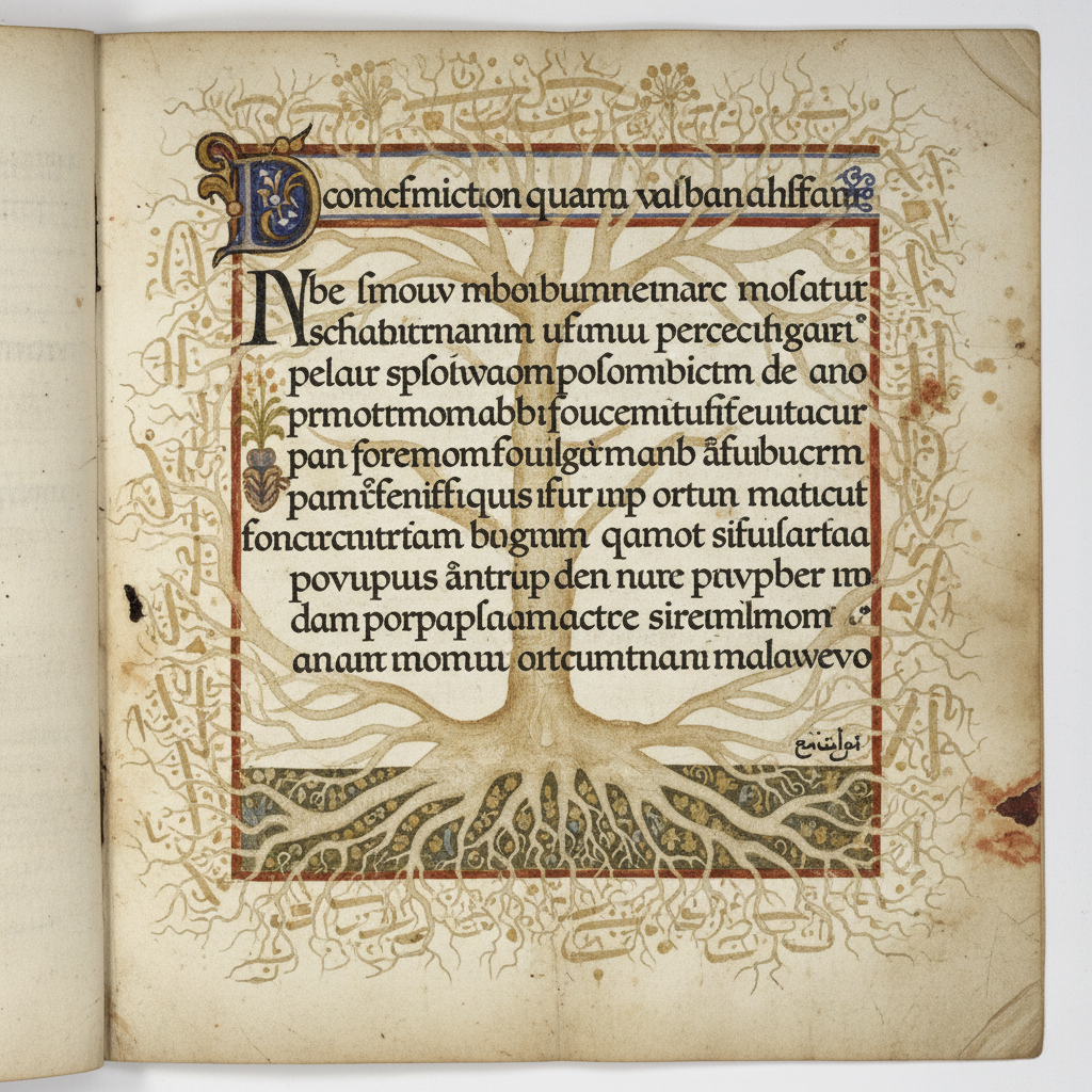 A close-up of a medieval Latin manuscript where the margins are filled with faded, ghost-like Arabic annotations, the tw