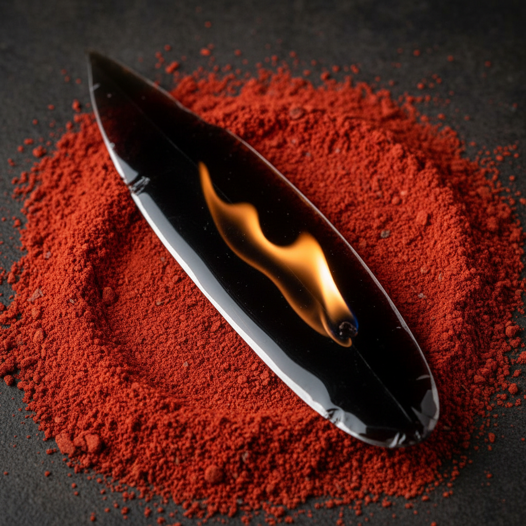 A wide shot of the top of a Maya pyramid at dusk, the sky a deep orange, with the silhouette of a priest holding a staff