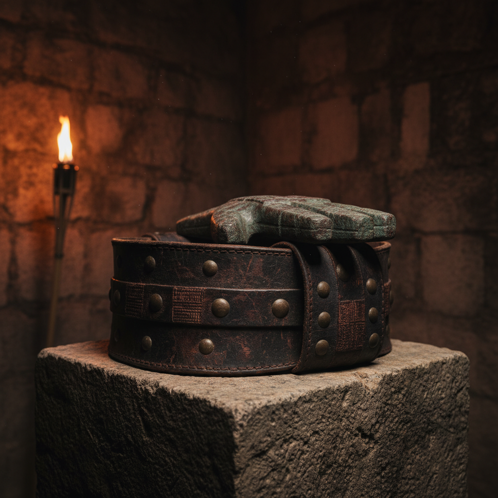 A close-up of an obsidian ceremonial blade, its edges translucent and razor-sharp, resting on a bed of bright red cinnab