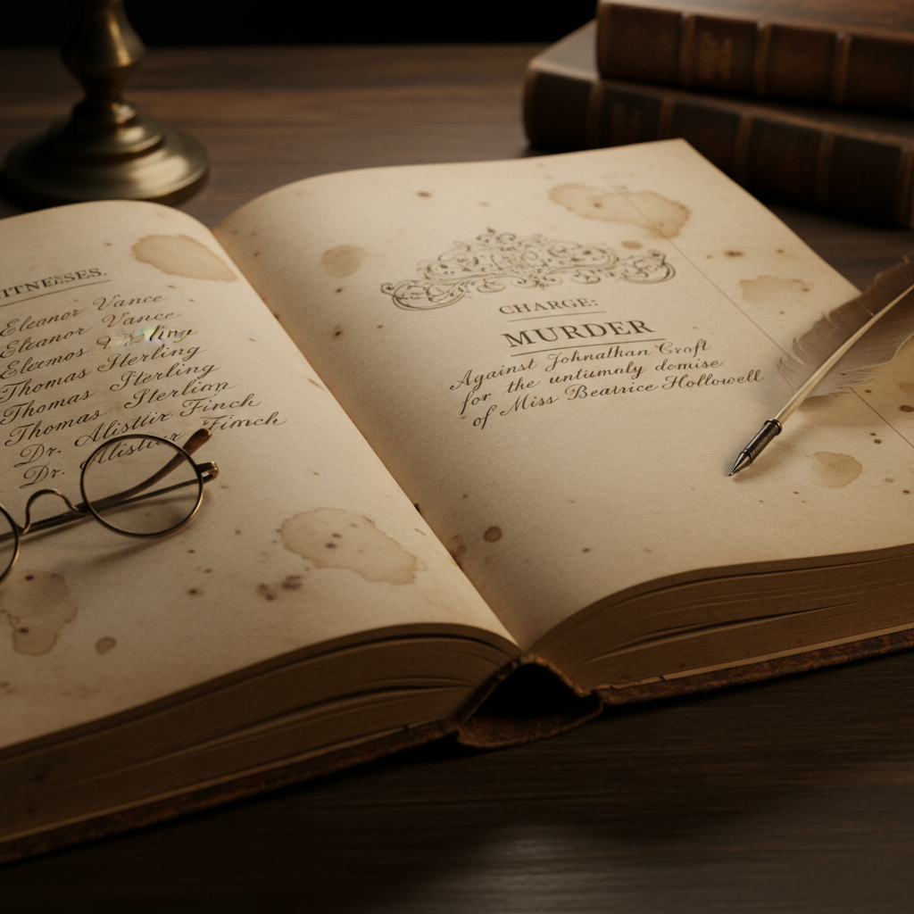 A close-up of a weathered legal ledger from the 1890s, the ink faded, showing the names of witnesses and the charge of m