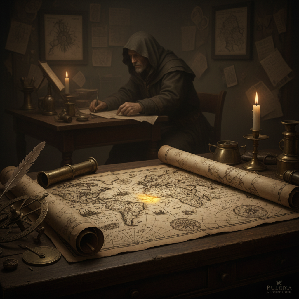 A sepia-toned map of the 17th-century world, centered on the Atlantic, with the Isthmus of Panama highlighted in a faint