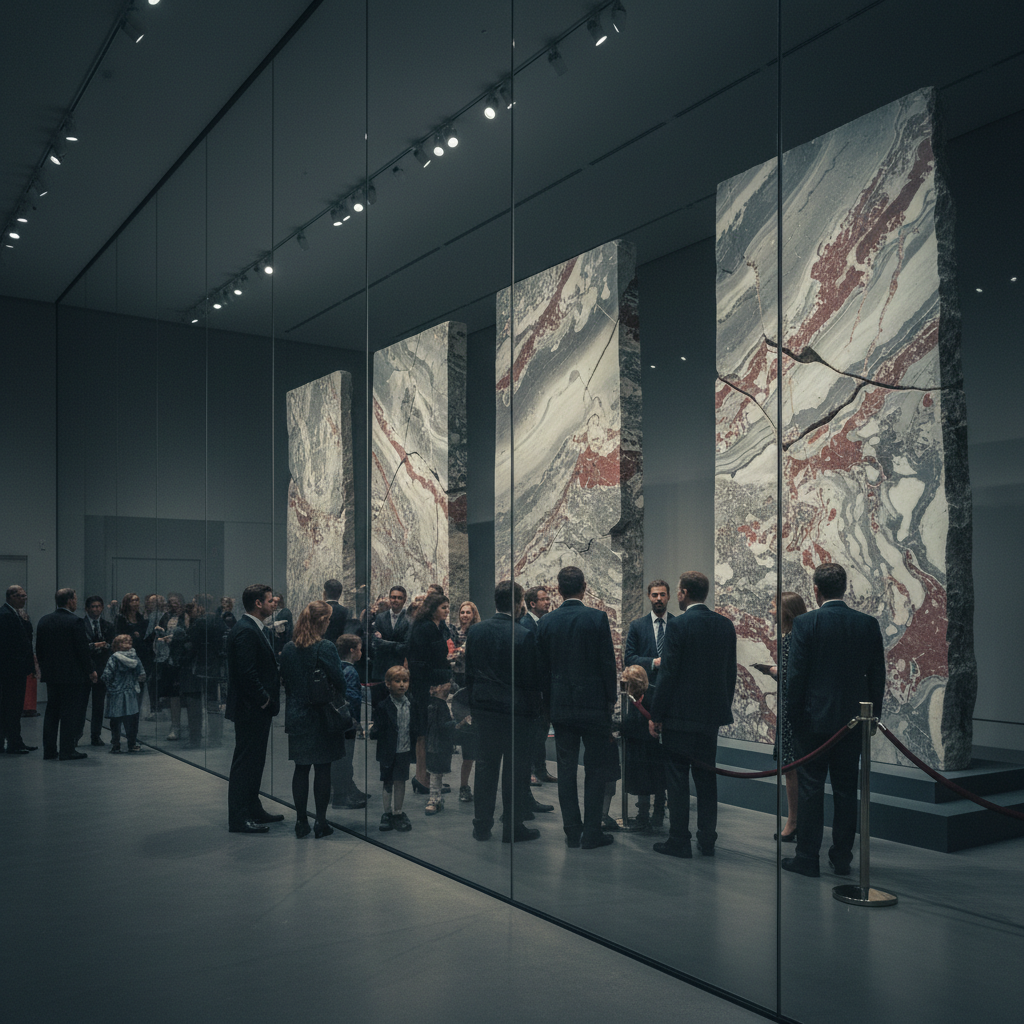 The interior of the viewing room, showing the plate glass divider and the crowds of people looking through it at the mar